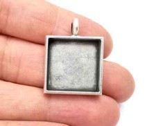 Square Pendant Blank Bezel Resin Mosaic Mountings Antique Silver Plated G28083