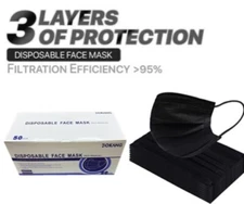 50 PCS Black 3-Ply Disposable Face Mask Non-Medical Surgical Earloop Mouth Cover