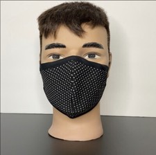 Face Mask Reusable Washable Black White Polka Dot Adjustable Strap