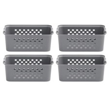 13 Qt Gray Organizer Storage Basket with Handles 4-Pack Nestable Plastic Bins
