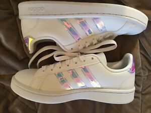 white and holographic adidas