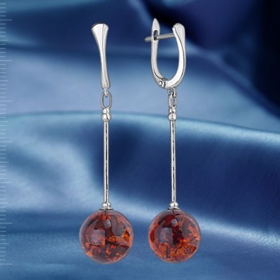 Russische Silber Ohrringe mit Bernstein  Silber 925° BALL KUGEL Neu Glänzend.