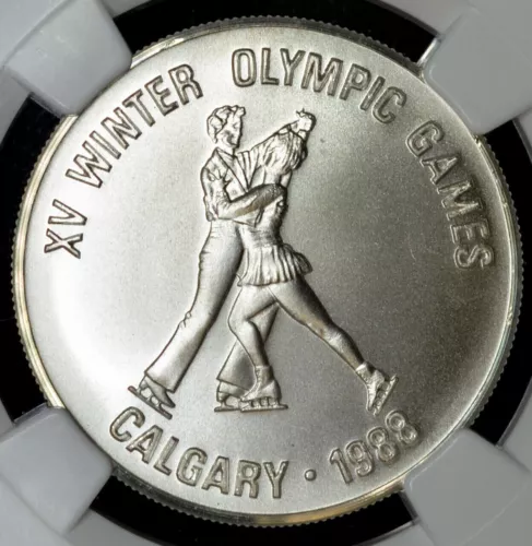 Afghanistan 500 Afghanis 1986 MS69 NGC silver KM#1004 Calgary Olympics Ice Skate
