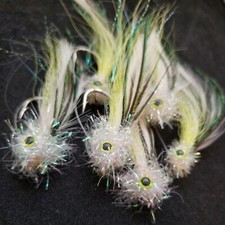 SALTWATER FISHING FLIES CHARTREUSE WHITE BC BUG SIZE # 1/0 CUSTOM TIED WEEDLESS