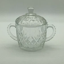Clear Pressed Glass Double Handled Covered Sugar Bowl