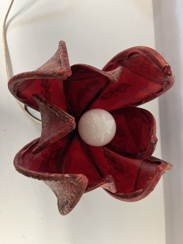Vintage Lampe rote Lotusblüte nordafrikanisches marokkanisches Henna bemalte Haut/Leder - Bild 13 von 19