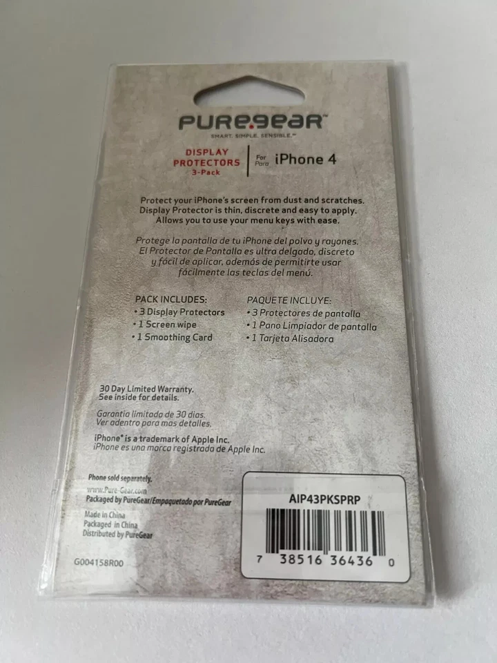 PROTECTORES DE PANTALLA PUREGEAR para iPhone 4 * Paquete de 3 * NUEVO SELLADO Foto 2 de 2