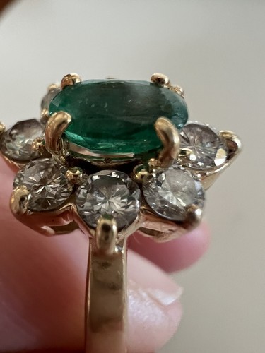 Anillo vintage de oro de 14K con esmeraldas y diamantes, talla 6 - Imagen 6 de 12