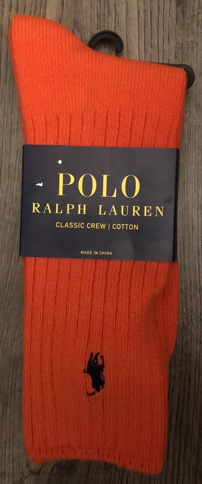 Polo Ralph Lauren Classic Crew Cotone Uomo Calzino Navy Pony Logo Coppia Arancione 1