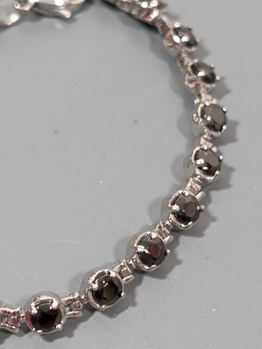 Silver Tone Black CZ Round Stone Tennis Bracelet Gothic 6.5 in - Picture 3 of 8