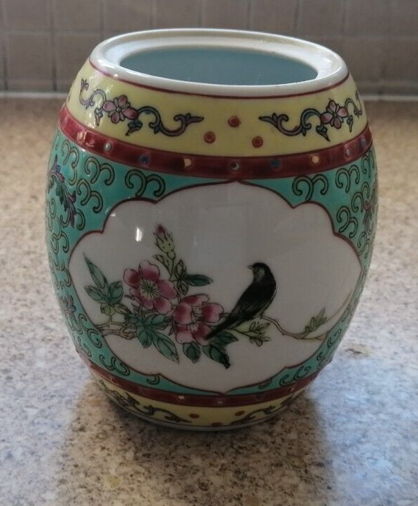 Vintage Chinese Ginger Jar Bird & Flowers Design, No Lid approx 4½
