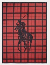 Ralph Lauren Oakwood Cotton Plaid Throw Blanket Red / Black 50" x 70" New