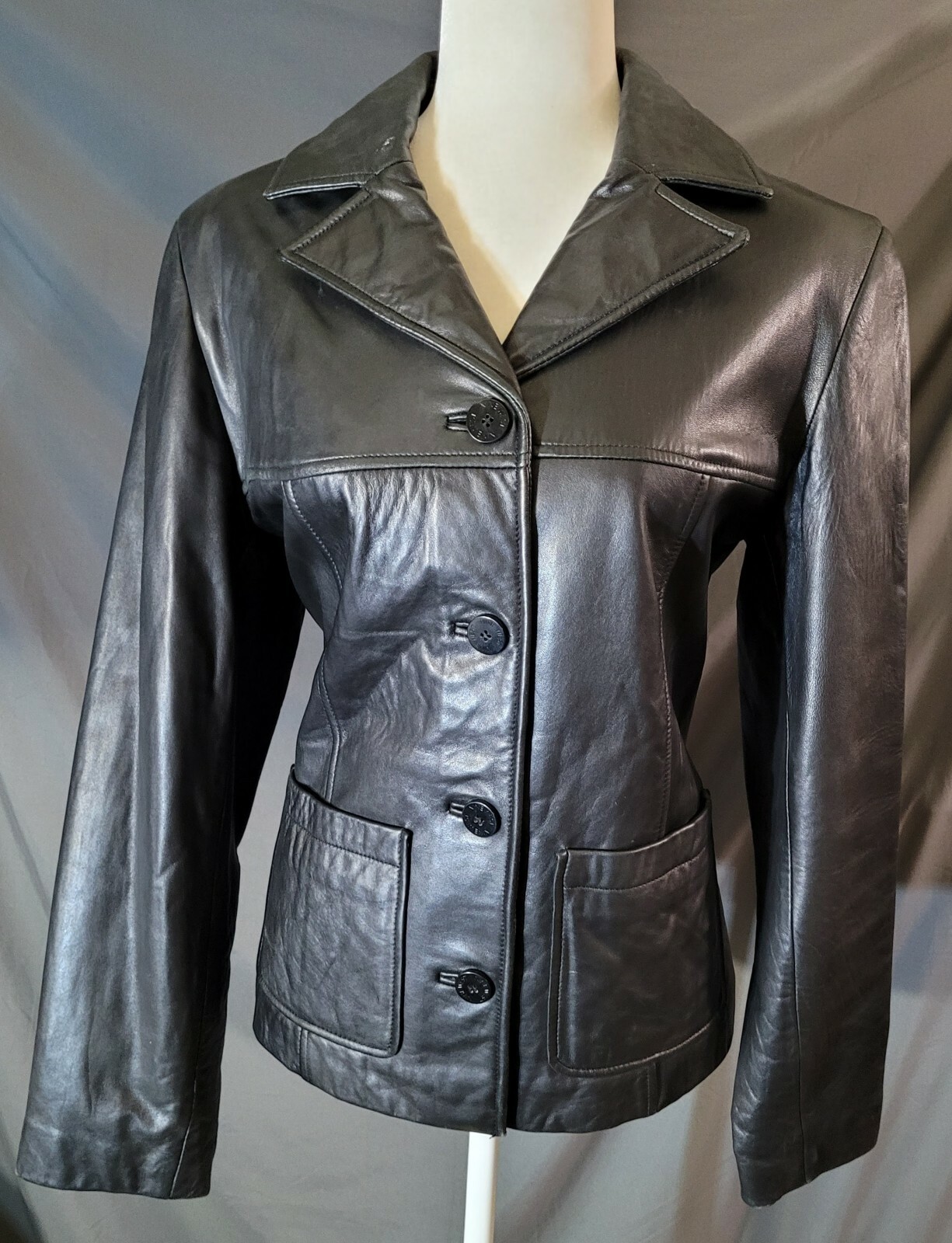 Leather Jacket Womens Size M Button Up 