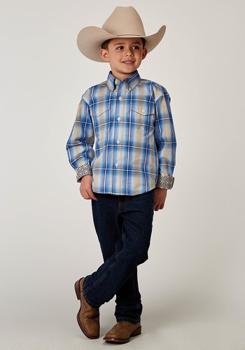 Roper Kids Boys 1942 Chicory Ombre Blue 100% Cotton Btn L/S Shirt - Picture 2 of 4