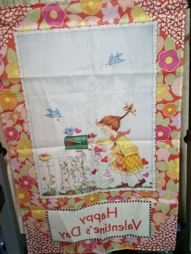 Vtg Happy Valentine's Flag 38 x 25, Spring, Flowers, Birds, Little Girl, Mailbox - Picture 2 of 4
