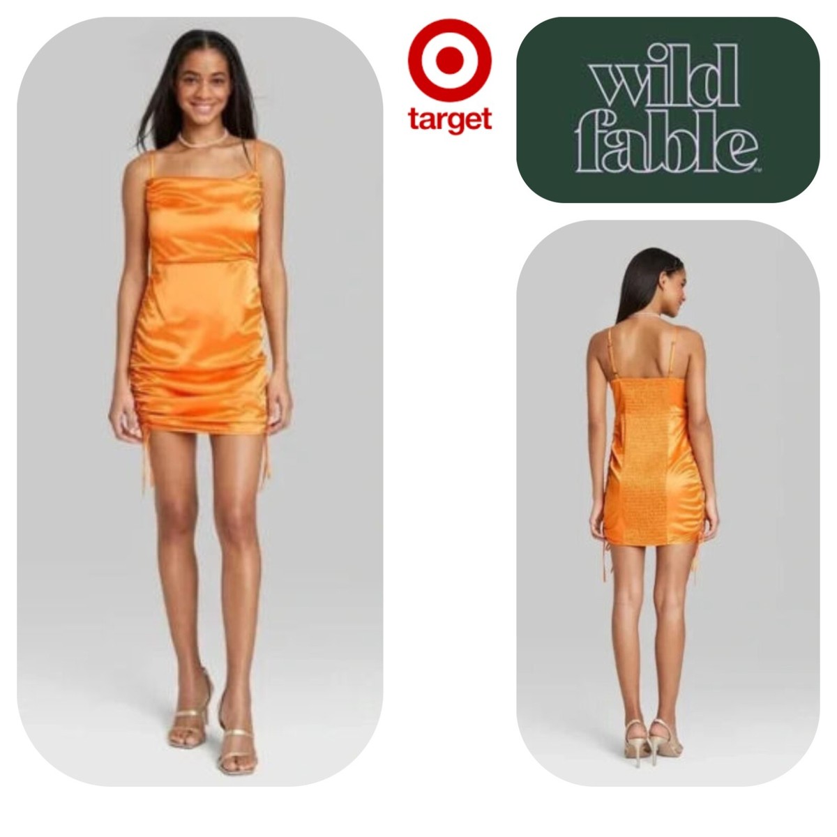 TARGET WILD FABLE Women's Orange SATIN DRESS MEDIUM Mini Ruched