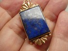 Vintage 14k Yellow Gold Lapis Lazuli Gemstone Art Deco Pendant