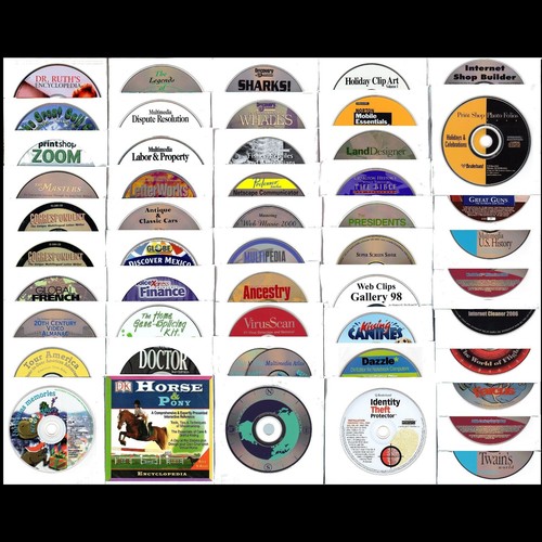 50 MISC CD-ROM LOT #2 - PC Software Lot CLEARANCE - NEW CD's in Sleeves ...
