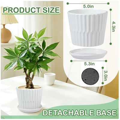''White Ceramic Planters 5.5 Inch - Set of 4 Cylinder Pots''