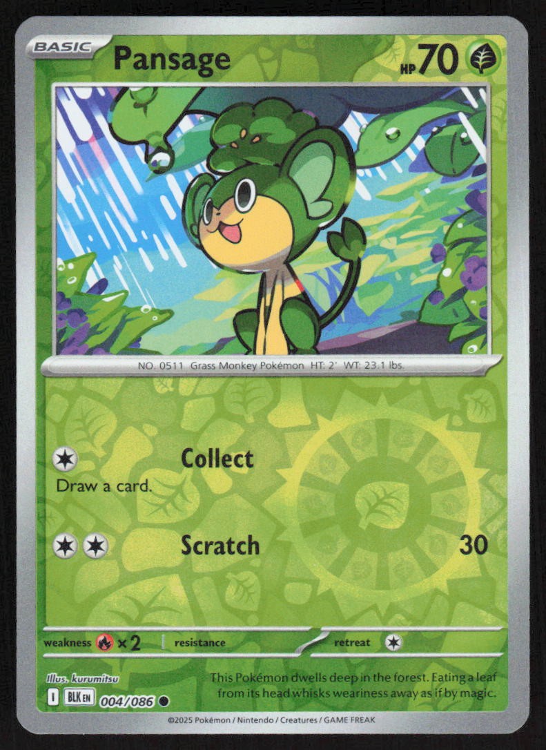 Pansage Reverse Holo 004/086 NM SV: Black Bolt Pokemon Card