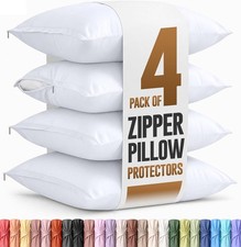 4 Pack Pillow Protectors with Zipper Standard Size Soft Brushed Microfiber