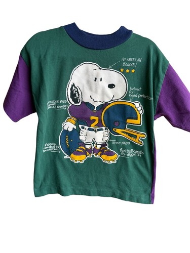 Vintage Kid Boys Peanut Snoopy Football Colorblock Graphic T-Shirt Size 4T - Image 1