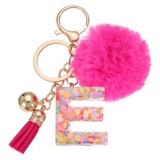 Alphabet Initial Letter Keychain Letter-E Cute Heart Resin Keyrings Deep Pink