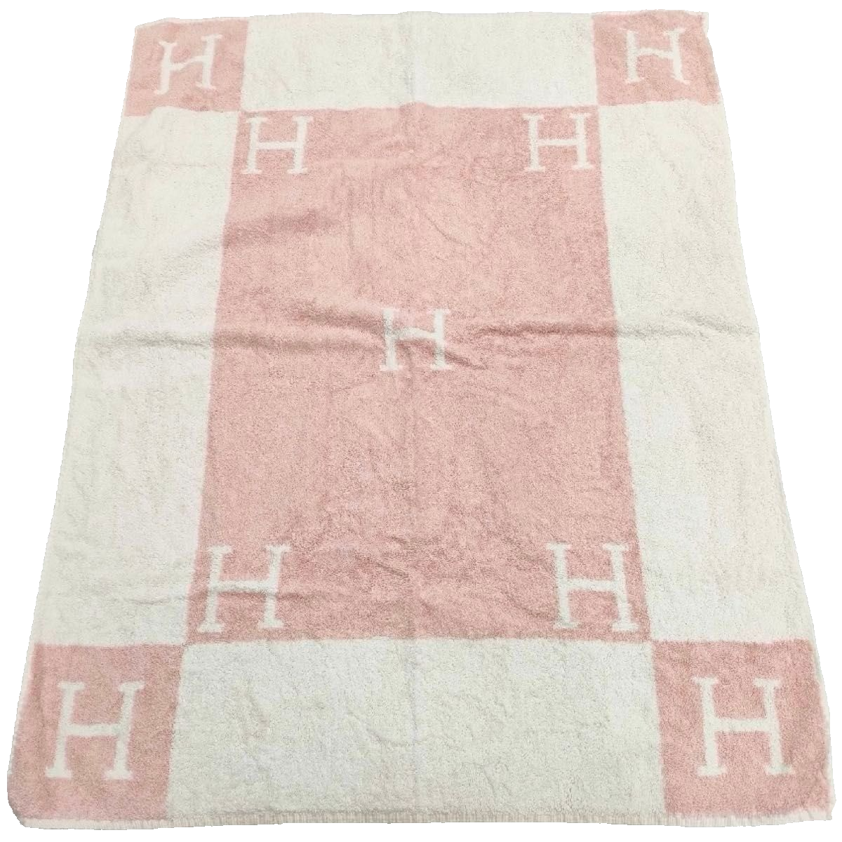 HERMES Paris Cotton Beach Towel Bath Mat Towel Pink White 120×95cm