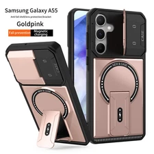 For Samsung Galaxy A55 A36 A26 A17 A07 Magnetic Case w/ Stand+Lens Sliding Cover
