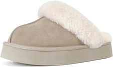Fuzzy Platform Slippers for Women - Women'S Casual Winter House Slippers - Brown