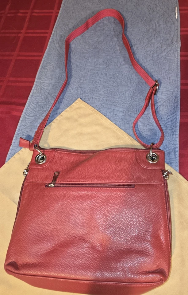 Roma Leather Concealed Carry Crossbody Purse Red Flap Front Zipper Enclosure - Image 2 of 4