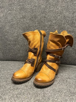 Freebird Women s Cora Mid-Calf Boot 6 Tan Distressed Leather Lace Up Hobo