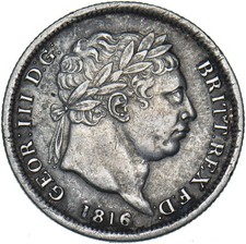 1816 Shilling - George III British Silver Coin - Nice