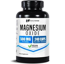 HealthFare Magnesium Oxide 500mg | 240 Veg Capsules | High-Absorption Formula