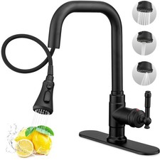 3 Function Black Kitchen Sink Faucet, 360 Degree Swivel Kitchen Faucets with ...