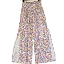 NEW $148 LA PORTE SWIM PAPERBAG LINEN BLEND PANTS IN SWIRL PRINT SIZE M