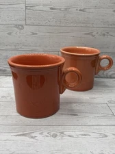 Set Of 2  Fiesta HLC USA Persimmon Coffee Mugs O Ring Handle Retired