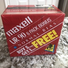6 Maxell UR 90 Blank Audio Cassette Tapes Normal Bias Type I New Factory Sealed