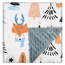 Double Layer Minky Baby Blanket Fox Print 30x40 Inch Soft Plush Toddler