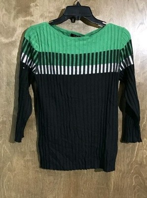 Ralph Lauren Sweater Women's Medium 3/4 Sleeves Green/Navy NWT