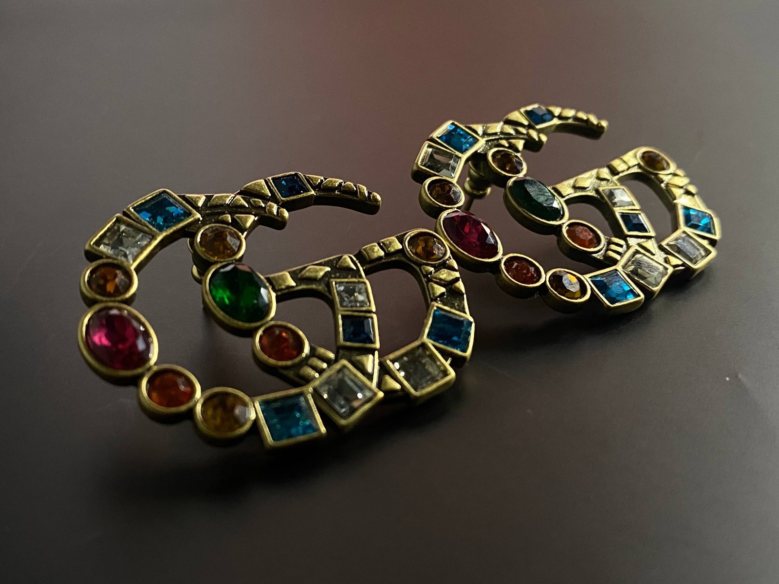 Authentic Gucci Rainbow Crystal Stud Earrings 4cm - image 1