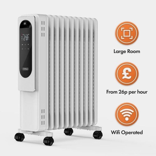 VonHaus 2500W WiFi Oil Filled Radiator 11 Fin White Remote 2000354