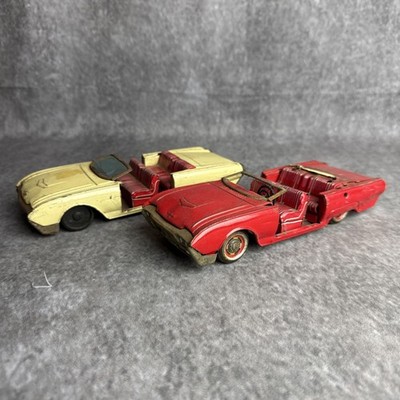 Vintage Haji Japan Tin Toy Convertible Car Lot Of 2 Chevy