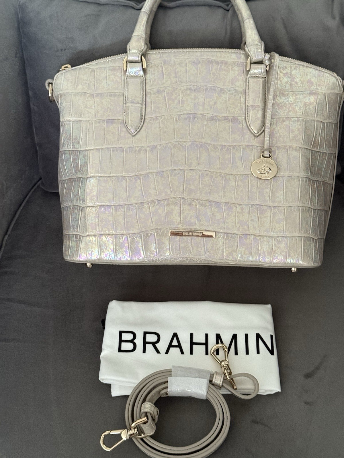 Brahmin Duxbury Satchel Bag Creme Assorted Genuine Leather With A Strap $295 NWT