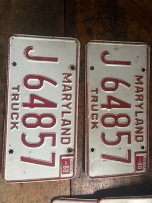 Maryland 1980 License Plate Tag Set MD Pair
