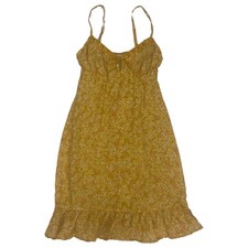 Womens Yellow Calico Strappy A-Line Mini Dress