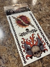 Dark Side Biker Tattoos Dress Up Halloween Adult Costume Skulls Biker -10 Pack