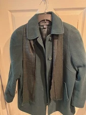 London Fog Pea Coat Womens 12P Green Granny Core Classic Winter Lined Wool Blend