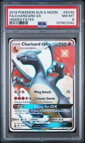 2019 POKEMON SUN & MOON HIDDEN FATES #SV49 FULL ART/CHARIZARD GX PSA 8