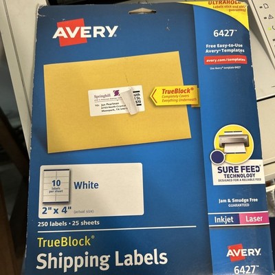 Avery Shipping Address Labels 6427 Laser & Inkjet Printers 250 Labels 2''x4''